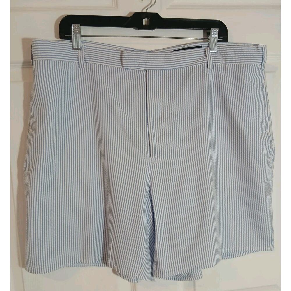 Greg Norman Men's Shorts Size 40 Blue White Striped Seersucker Pockets Casual